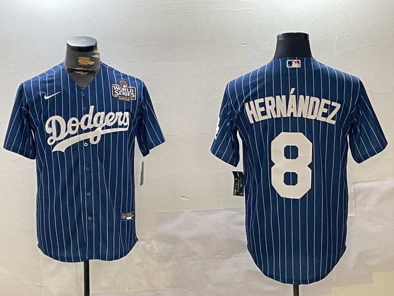 Men Los Angeles Dodgers 8 Hernandez Blue Stripe Game 2024 Nike MLB Jersey style 11202
